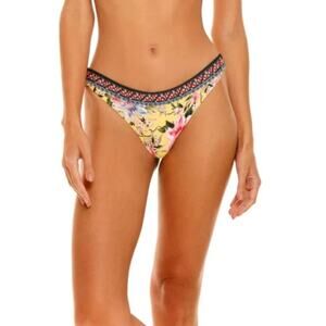 Agua Bendita Lola Bikini Bottom in Sally Yellow Floral Print Size XL NWT Cheeky